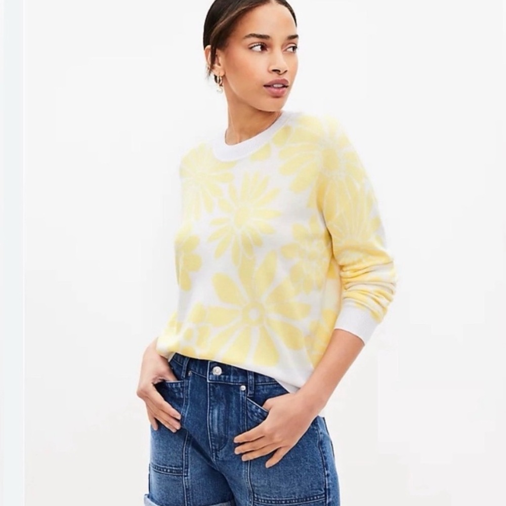 LOFT Daisy Lemon Yellow & White Sweater (XL)